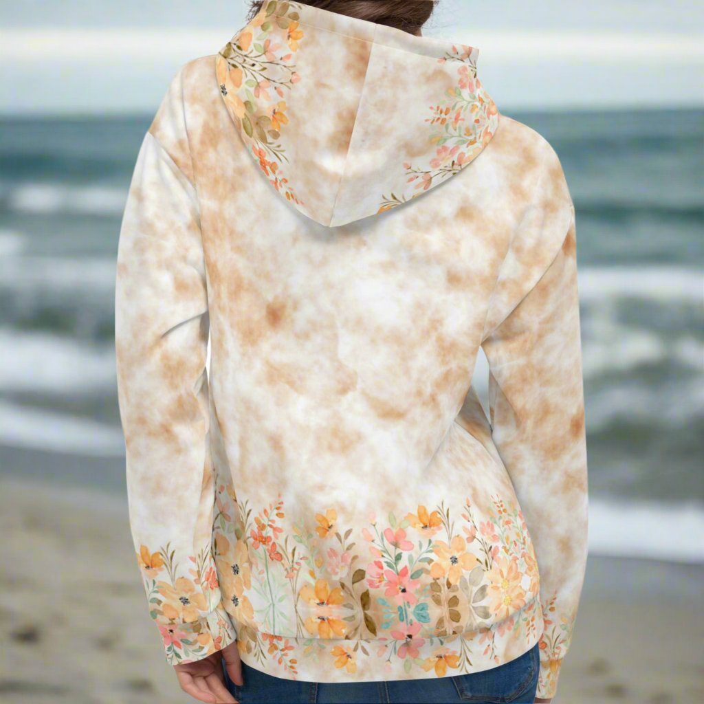 Fall Flowers in Brown Tie Dye Beach Hoodie Cozy Sweatshirt