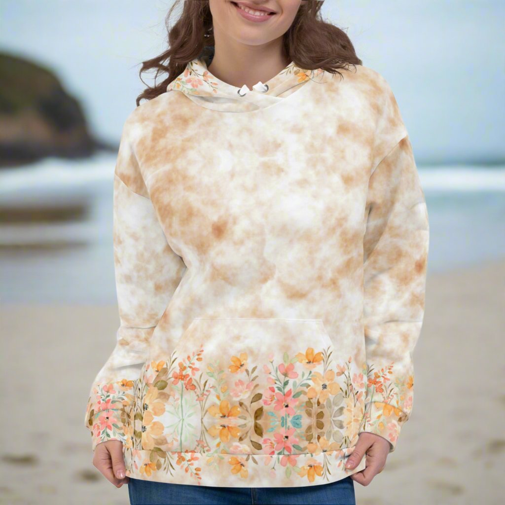 Fall Flowers in Brown Tie Dye Beach Hoodie Cozy Sweatshirt