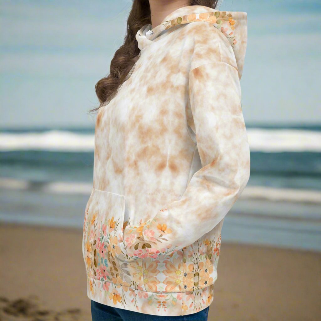 Fall Flowers in Brown Tie Dye Beach Hoodie Cozy Sweatshirt