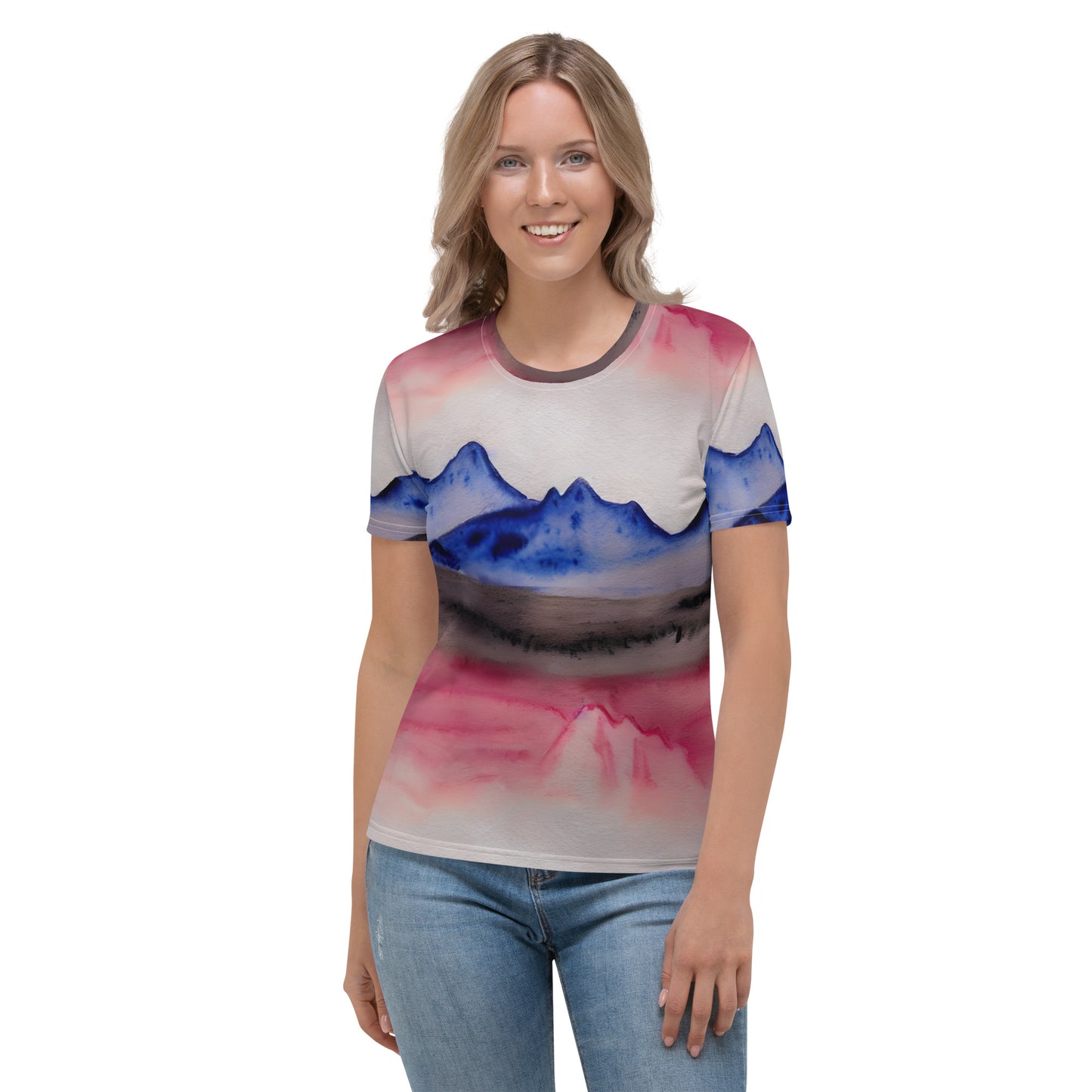 Blue Pink Mountains Hiking Yoga Women's T-shirt