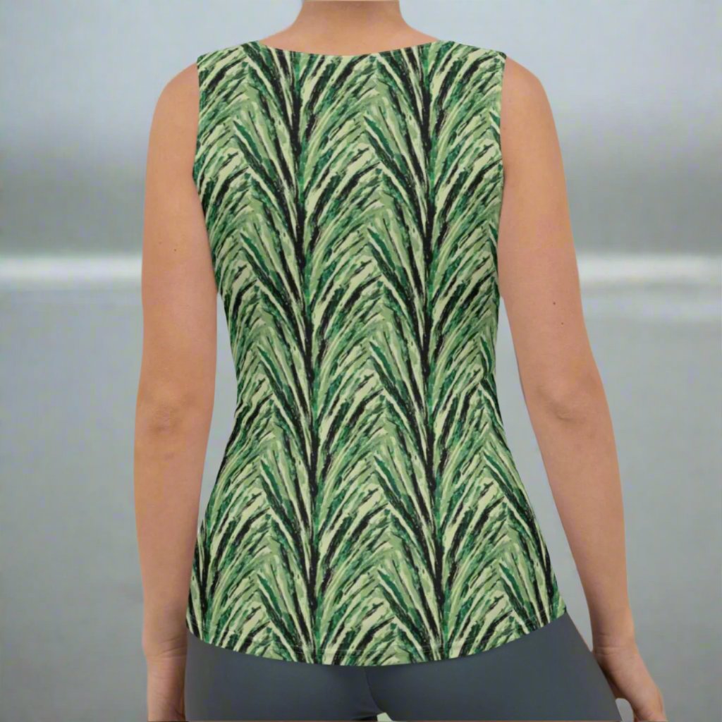 Palm Frond Black Green Women's Tank Top