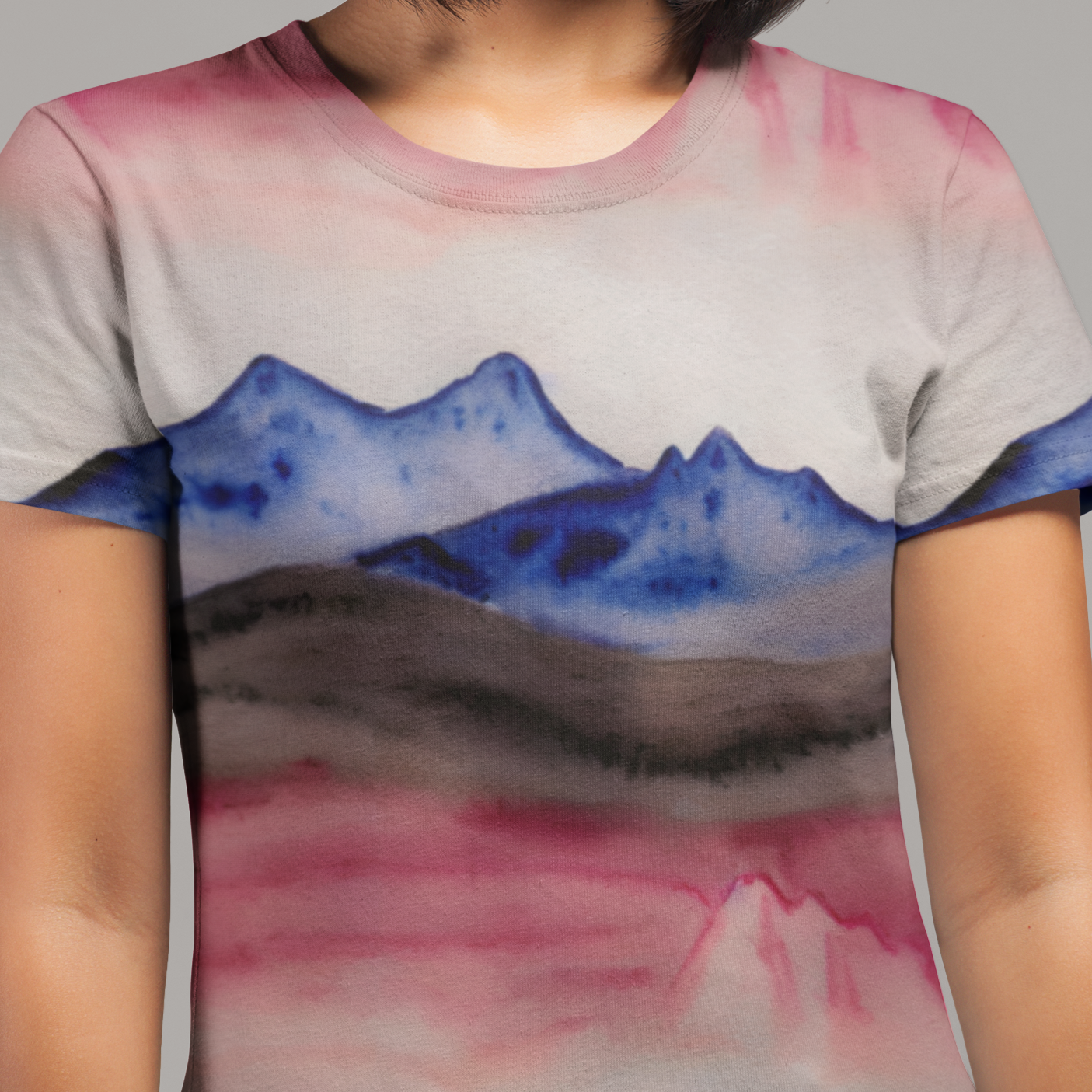 Blue Pink Mountains Hiking Yoga Women's T-shirt