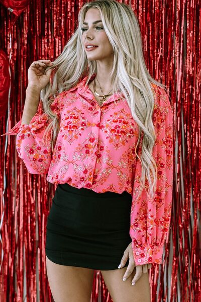 Pink Floral Collared Neck Shirt