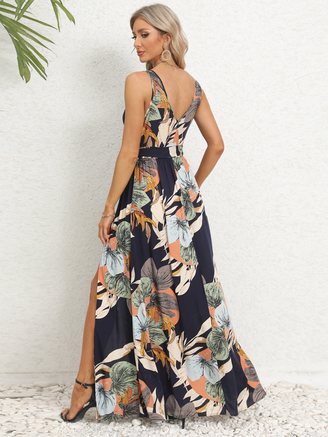 Slit Tied Printed Surplice Dress