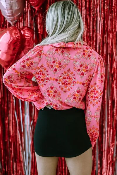Pink Floral Collared Neck Shirt