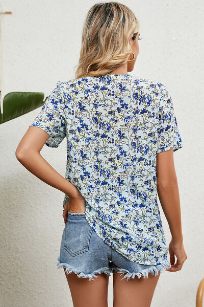 Floral V-Neck Short Sleeve T-Shirt